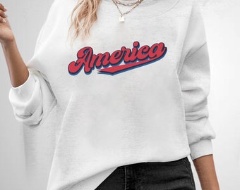 Retro America Crew Neck Sweatshirt,  Patriotic Fourth of July Crewneck, Woman's America Shirt, Patriotic America Sweatshirt, USA Sweatshirt
