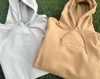 Custom Monochrome Embroidered Hoodie, Personalized Name Sweatshirt