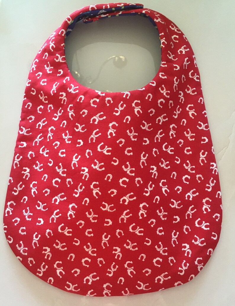 Reversible RedBlue Horseshoes Bib