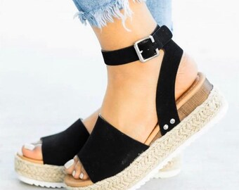 black flat platform sandals