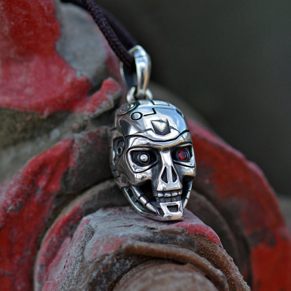 Terminator T800 Mens Skull Necklace 925 Sterling Silver Large Etsy