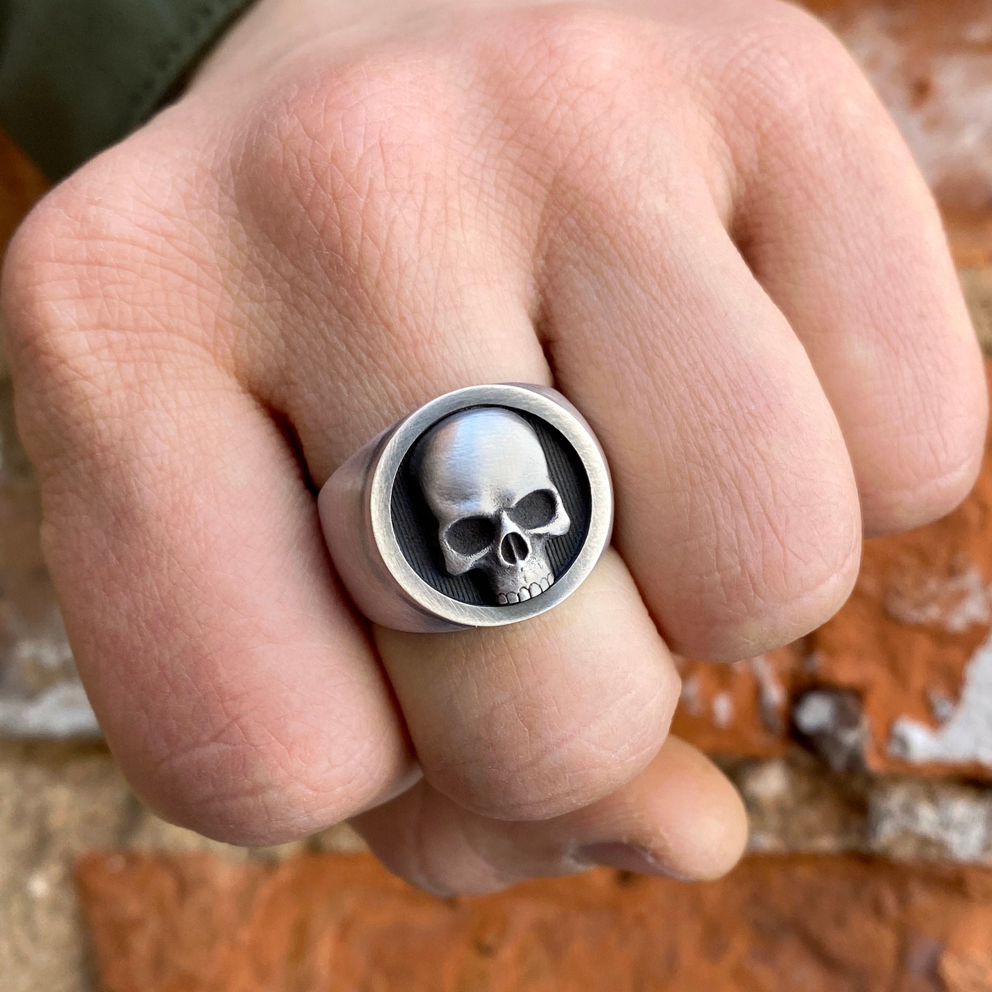 Skull Ring Sterling Silver Mens Skull Statement Ring Etsy