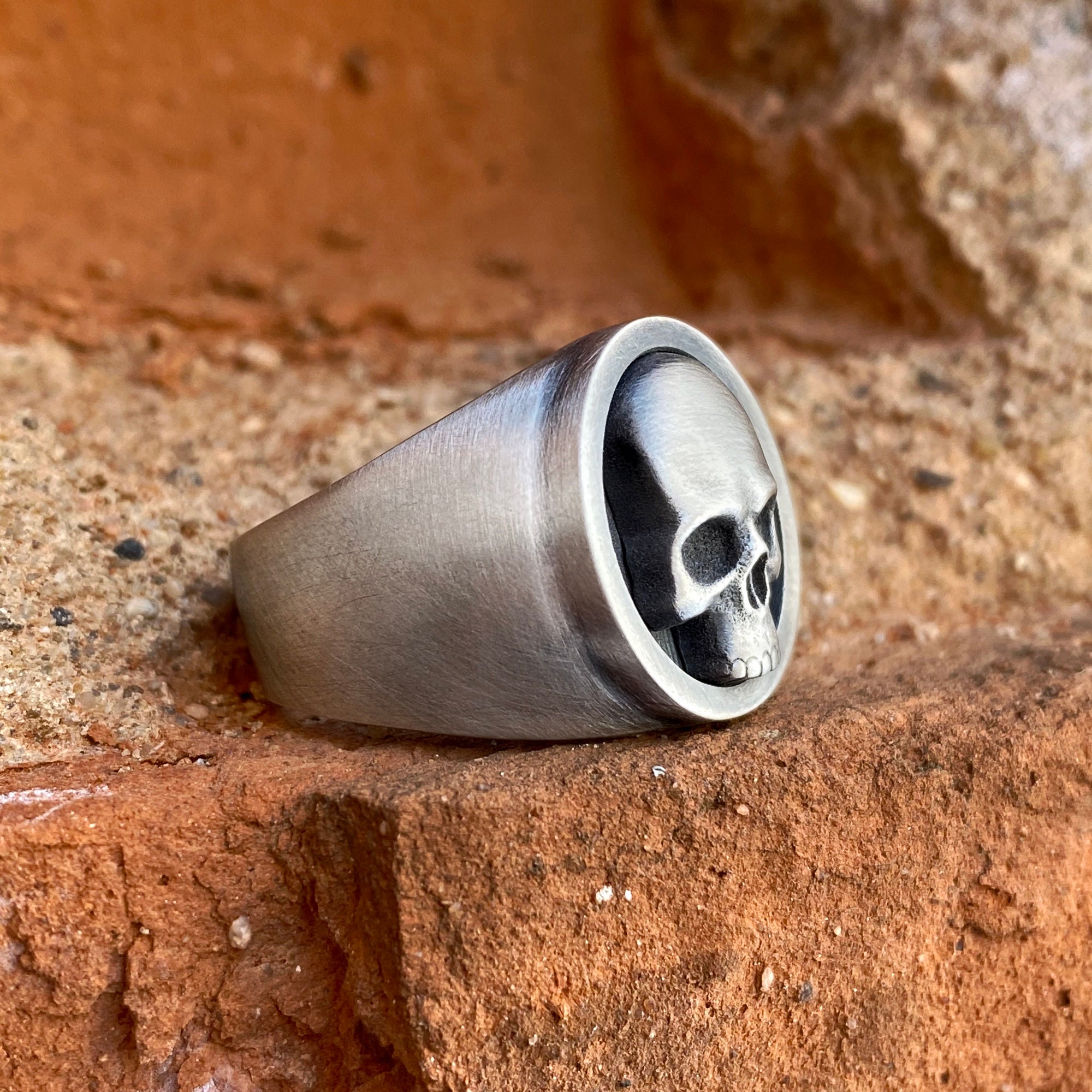 Skull Ring Sterling Silver Mens Skull Statement Ring Etsy