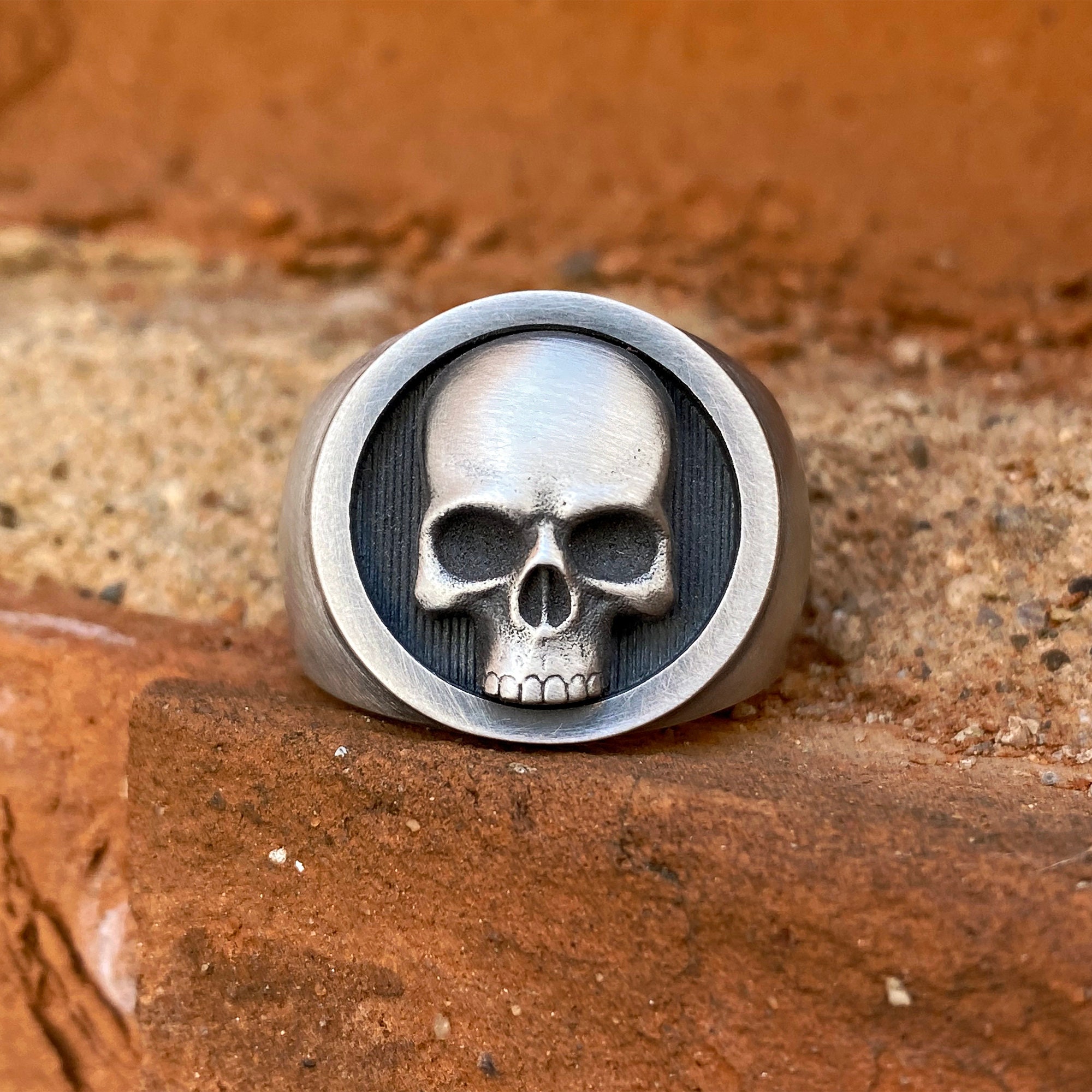 Skull Ring Sterling Silver Mens Skull Statement Ring Etsy