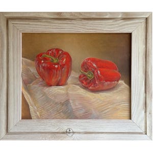 Pimientos rojos Pintura al óleo Pinturas al óleo originales Naturaleza muerta Lienzo Arte rojo Pared Decoración de pared Arte de cocina