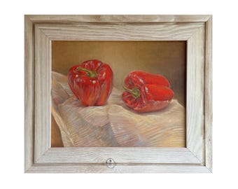 Red peppers Oil painting Original Oil Paintings Still life Canvas Red Art wall Wall decor Kitchen art