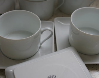 Set of 6 Apilco Tuileries Porcelain Cups & Saucers