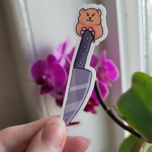 Small Knife Hamster - Glossy Laminated Sticker - Dishwasher Safe - Bumper Sticker - Kawaii Stationery