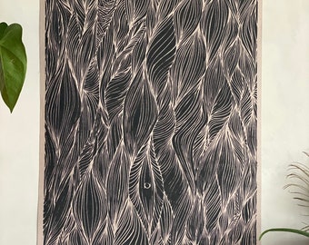 Linogravure " Jungle " - Impression grand format A2 encre sur papier Canson