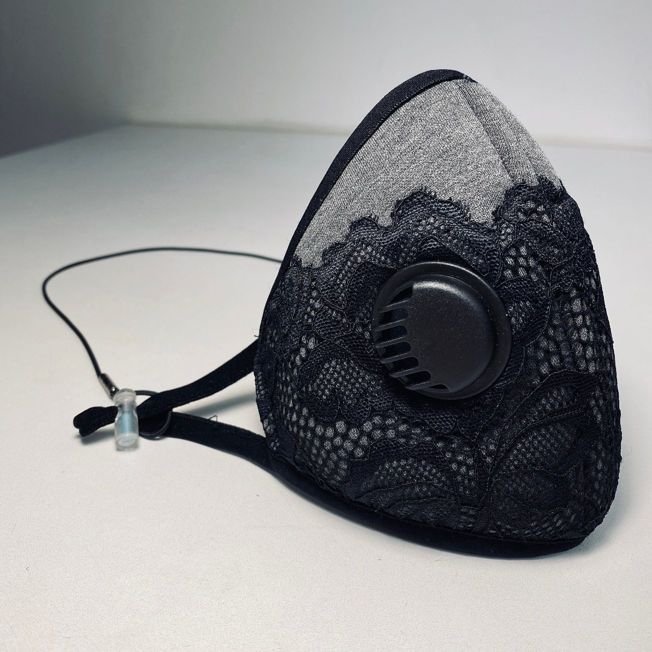 Heather Grey w/ Lace Everyday use structured face mask with restrain