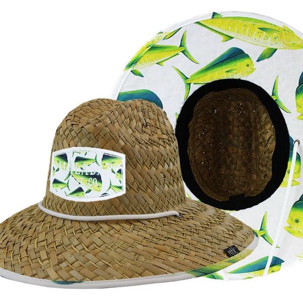 Dolphin Fabric Pattern Print Straw Sunhat Men & Women, Lifeguard Hat, Beach, Swim, Cruise, Paddle Board, Boat, Fishing, Malabar Hats