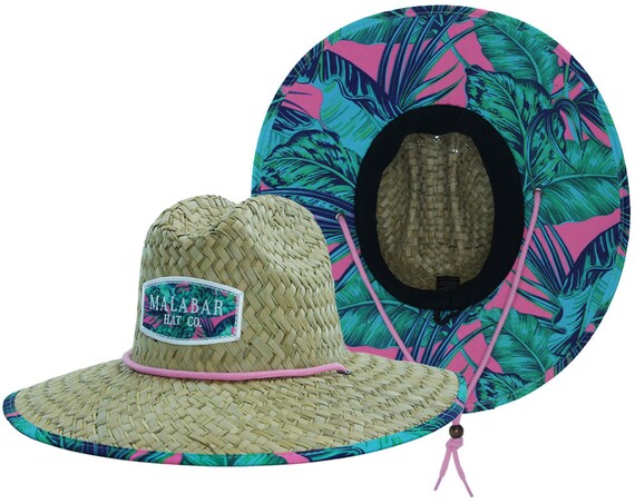 Straw Sunhat Pink Palm With Designed 