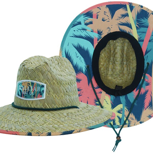 Palm Tree Fabric Pattern Print Straw Sunhat Men & Women, Lifeguard Hat, Beach, Swim, Cruise, Paddle Board, Boat, Fishing, Malabar Hats