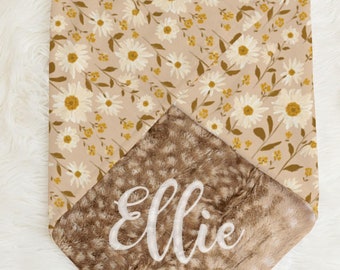 Sunflower Baby Blanket,  Floral Personalized Minky Blanket for Baby