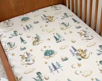 Baby Dragons Crib Sheet, Changing Pad Cover,  Fantasy Baby Nursery, Dragon Egg Baby