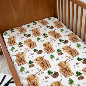 Highland Cow Crib Sheet for Baby Boy.  Highland Cow Nursery