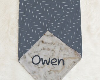 Personalized Baby Blanket, Baby Boy Gift,  Blue Chevron Minky Blanket