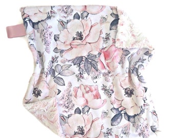 Pink Floral Minky Lovey Blanket: Personalized Baby Security Blanket