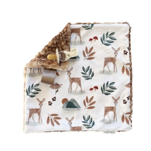 Fawn Pacifier Blanket, Woodland Minky Lovey Blanket, Binky Blanket