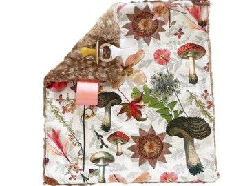 Mushroom Pacifier Blanket, Binky Blanket,  Minky Baby Lovie, security blanket, Toad stool