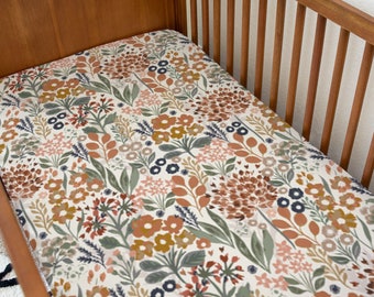 Neutral Flower Garden Crib Sheet, Changing Pad Cover, Botanical Baby Nursery