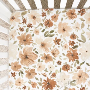 Boho Crib Sheet, Cream Floral Baby Crib Sheet, Earth Tone Nursery Bedding, Changing Pad Cover, Baby Gift