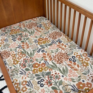 Neutral Flower Garden Crib Sheet, Changing Pad Cover, Botanical Baby Nursery