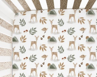 Fawn Baby Crib Sheets, Fawn Nursery Bedding, Changing Pad Cover, Crib Skirt, Baby Gift