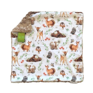 Forest Friends Lovey Blanket,  Boho Lovey for Babies, Security Blanket, Personalized Baby Gift, Forest Animals Minky Lovie