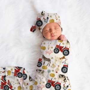 Farm Swaddle Blanket,  Tractor Baby Boy Swaddle