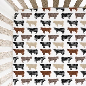 Cows Baby Crib Sheet, Changing Pad Cover,  Watercolor Cows Baby Bedding