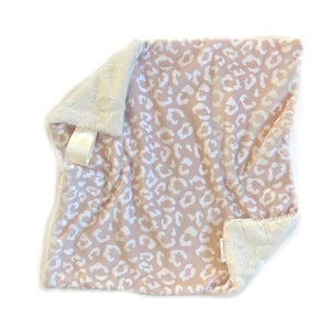 Blush Leopard Lovey Blanket,  Minky Lovey for Babies, Security Blanket, Personalized Baby Gift, Minky Lovie