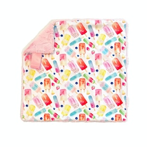 Summer Treats Lovey Blanket, Popsicle Minky Lovey for babies, Lovey for Girl,  Soft Lovie Security Blanket,  Ice Cream Cone Lovey