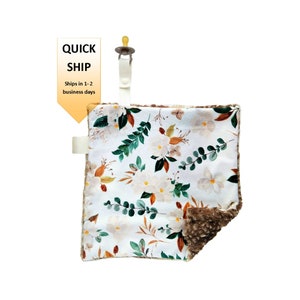 Magnolia Floral Minky Binky Blanket: Baby Pacifier Lovey