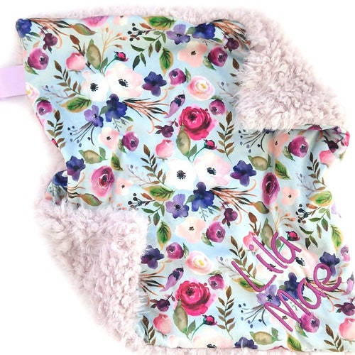 Floral Minky Lovey for Babies,  Boho Baby Lovie Security Blanket, Personalization available