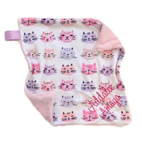 Kitty Lovey Blanket, Cats Lovey for Babies, Minky Security Blanket, Car Seat Blanket