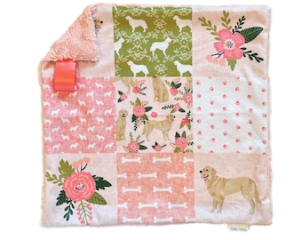 Minky Lovey Blanket, Golden Retriever Blanket,  Dog Lovie Security Blanket, Custom Blanket.