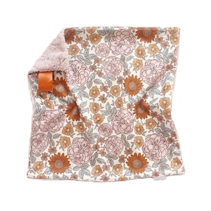 floral lovey blanket for baby, minky baby blanket, security baby blanket