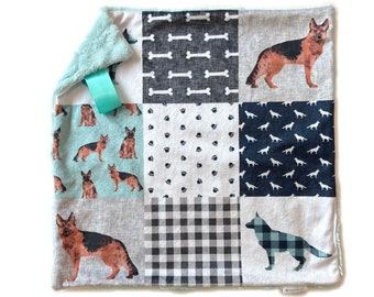 German Shepherd Lovey Blanket, Minky Lovey for babies, Dog Lovie Security Blanket