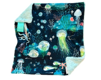 Deep Sea Minky Lovey Blanket: Jellyfish Ocean Baby Blanket
