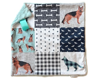 German Shepherd Lovey Blanket, Minky Lovey for babies, Dog Lovie Security Blanket