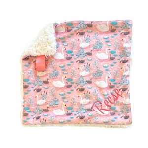 Swan Lovey Blanket, Minky Lovey for Baby, Swan Baby Lovie for Girls Security Blanket, Personalized Baby Blanket