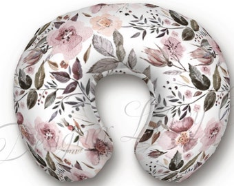 Mauve Floral Nursing Pillow Cover, Baby Girl Breastfeeding Pillow Cover, Handmade Baby Gift
