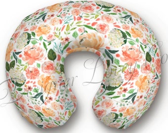 Peach Floral Nursing Pillow Cover, Infant Breastfeeding Pillow Cover, Changing Pad Cover