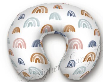 Earth Tone Rainbow Minky Nursing Pillow Cover, Baby Bedding