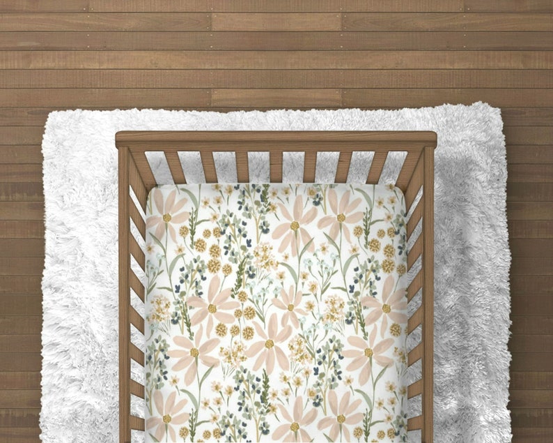 Daisy Baby Crib Sheet Changing Pad Cover Floral Baby Bedding Etsy