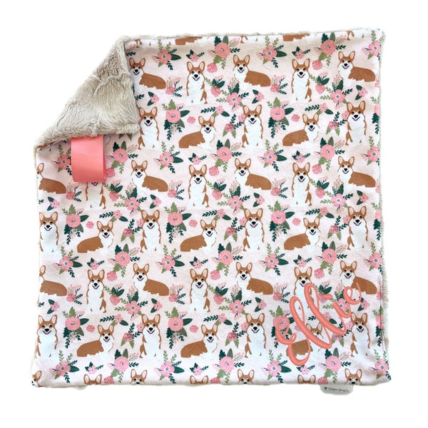 Corgi Lovey Blanket,  Lovey for Babies,  Security Blanket, Personalized Baby Gift, Dog Blanket