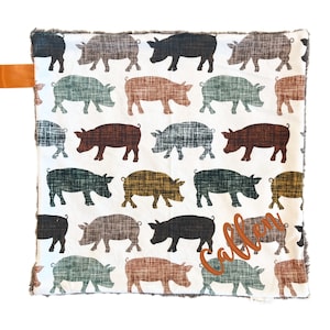 Lovey Blanket, Linen Pigs Lovey for Babies, Security Blanket, Personalized Blanket