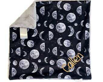 Lovey Blanket, Moon Phases Lovey for Babies, Minky Security Blanket, Car Seat Blanket, Customize