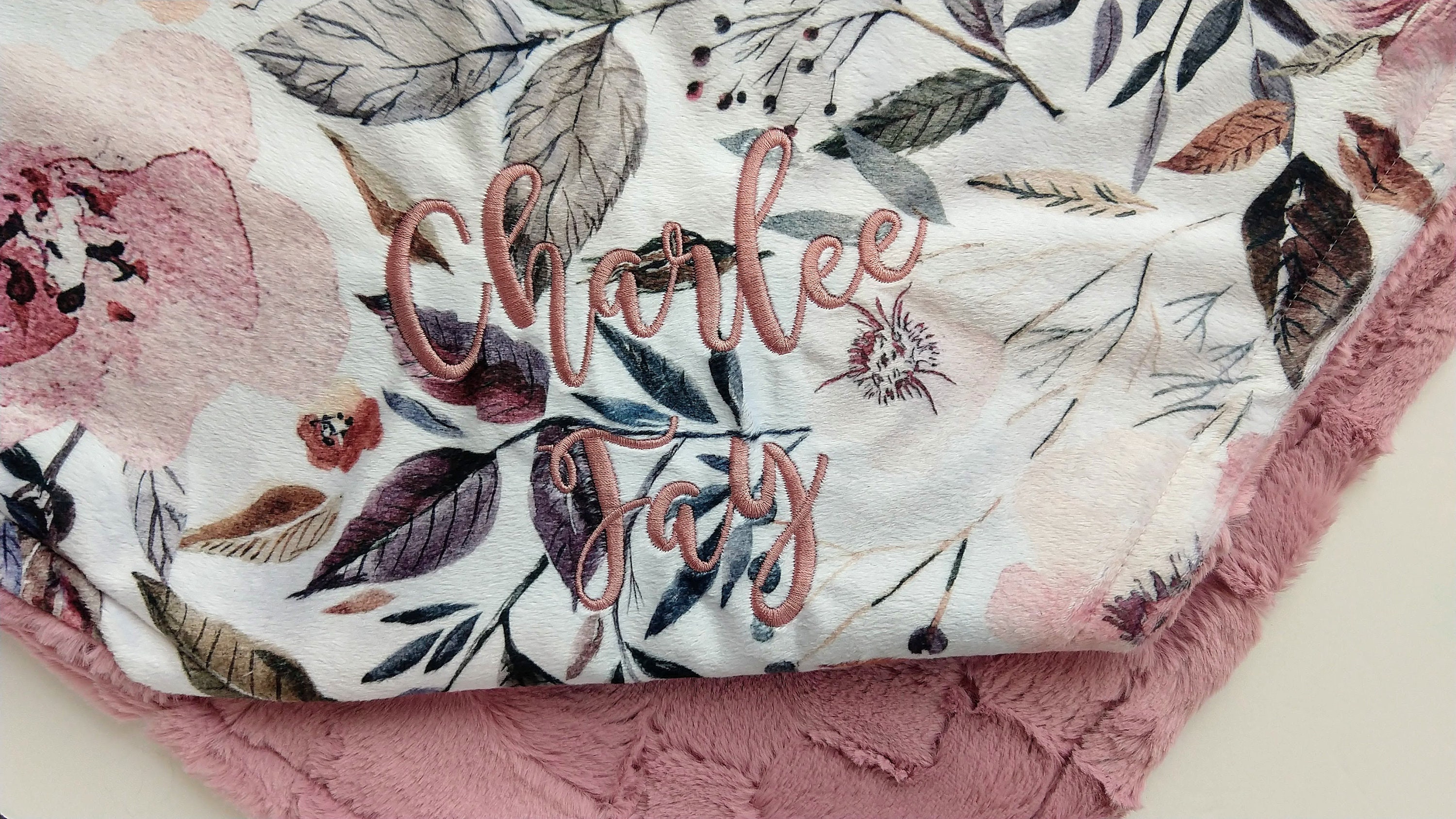Floral Minky Blanket Mauve Baby Blanket Crib Blanket Lap Etsy